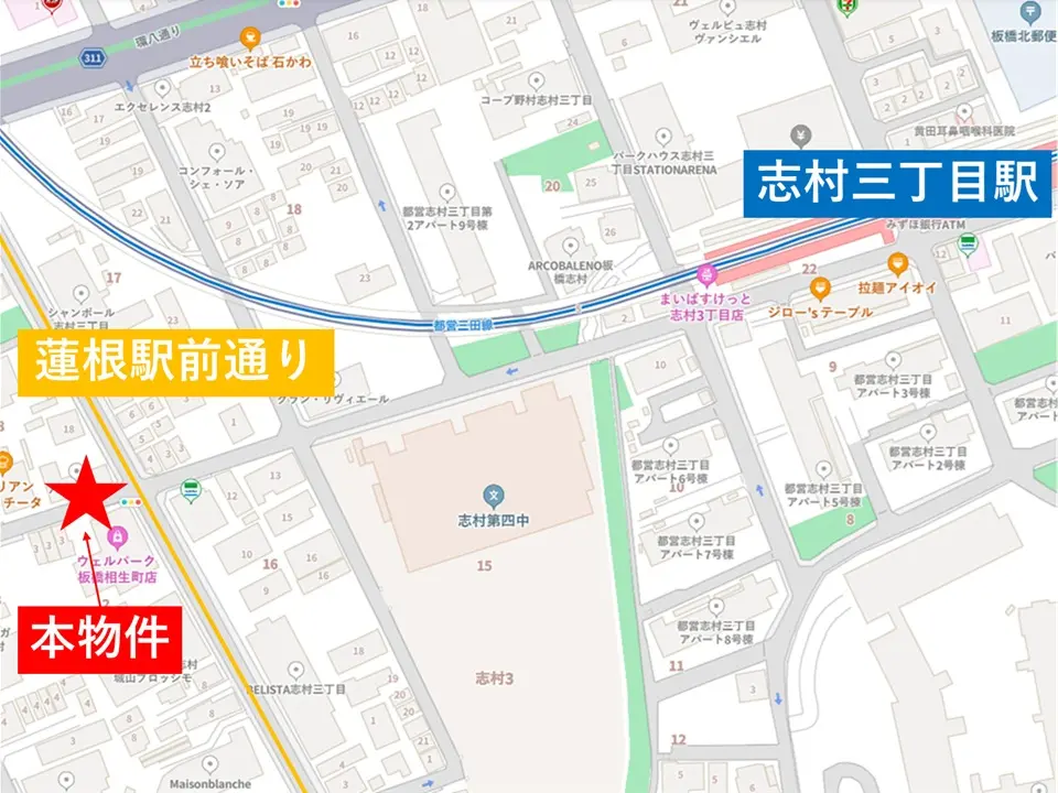 志村三丁目のスケルトン店舗物件の地図