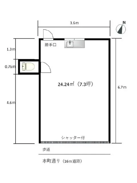 十条の事務所仕様店舗物件の平面図