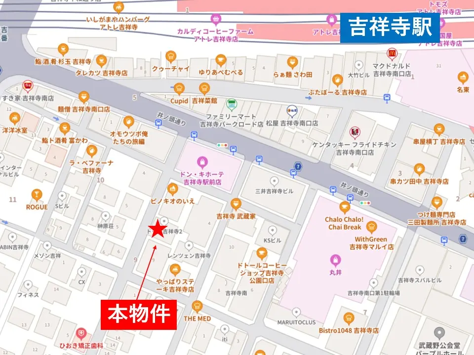 吉祥寺のビストロ・洋食居抜きの地図