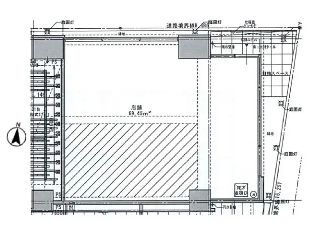 末広町のスケルトン店舗物件の平面図