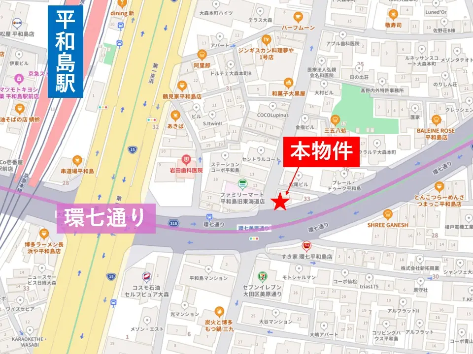 平和島のスケルトン店舗物件の地図