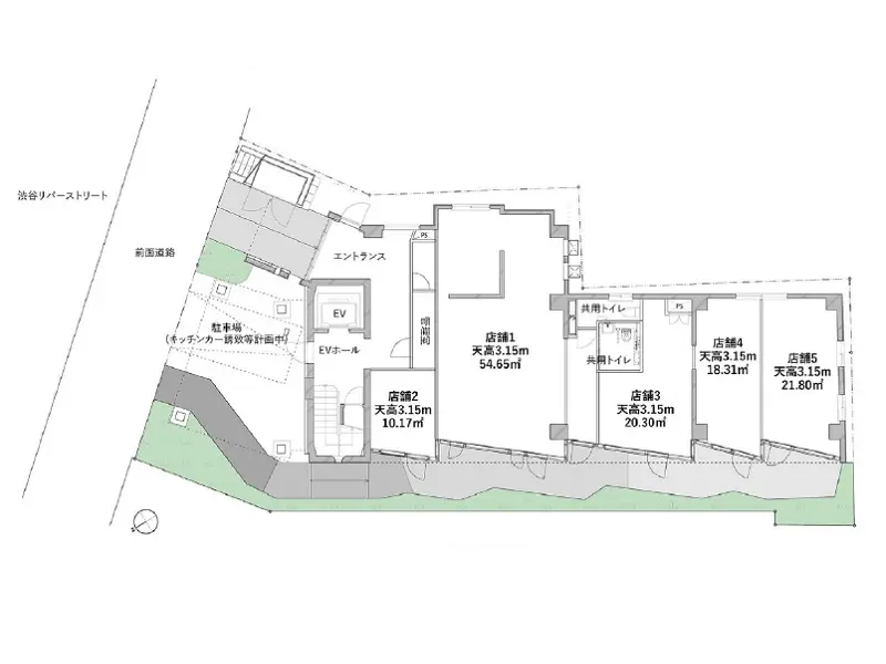 渋谷のスケルトン店舗物件の平面図