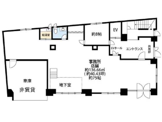 蔵前の事務所仕様店舗物件の平面図