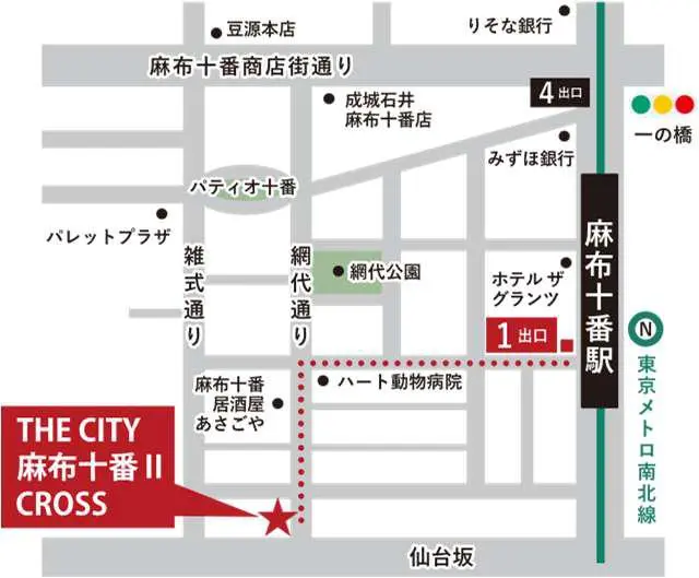 麻布十番のスケルトン物件の地図
