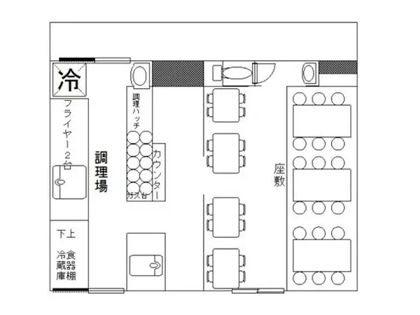 梅屋敷のうどん・そば居抜きの平面図