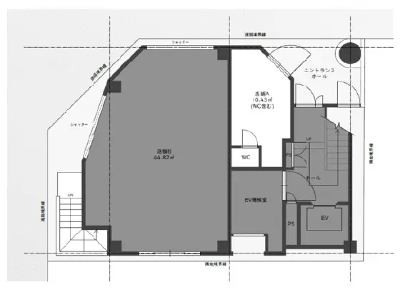 渋谷の事務所仕様店舗物件の平面図