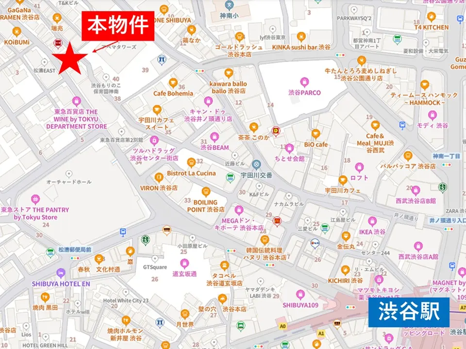 渋谷の居抜き店舗の地図