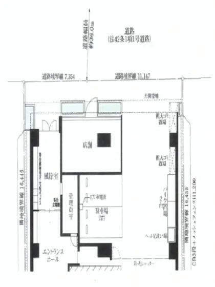 亀戸水神のスケルトン店舗物件の平面図