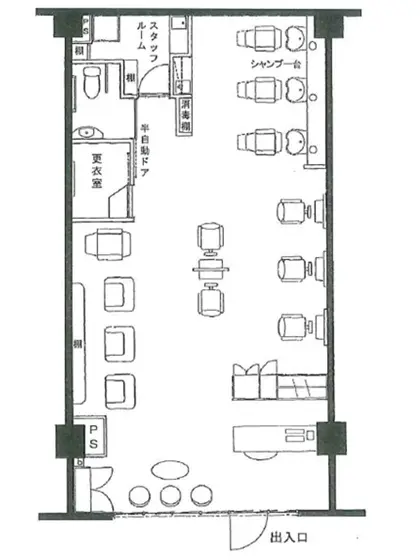 あざみ野の美容室・理容室居抜きの平面図