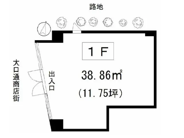 大口のスケルトン店舗物件の平面図