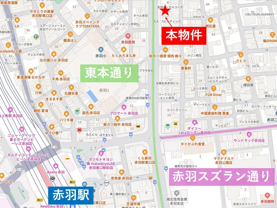 赤羽のBAR・ショットバー居抜きの地図