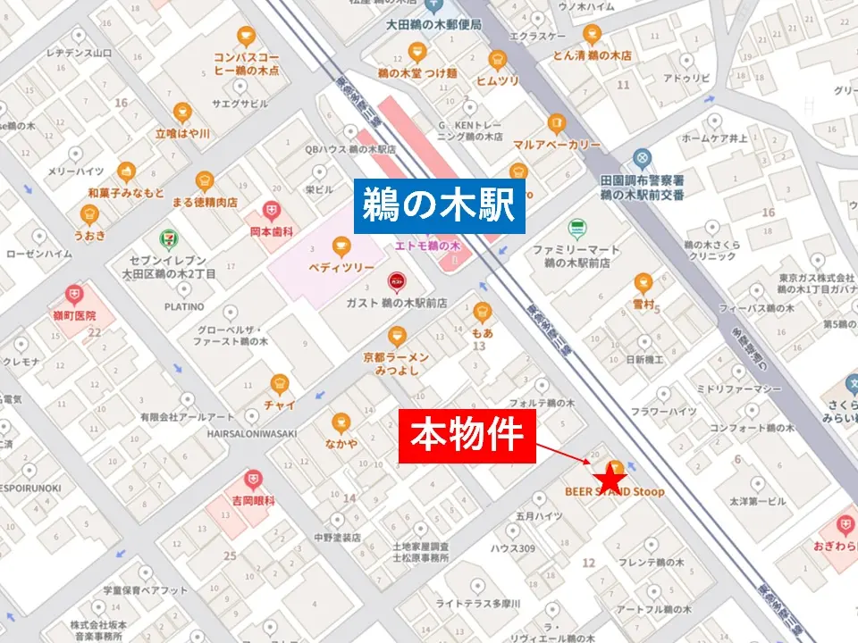 鵜の木の居抜き店舗の地図