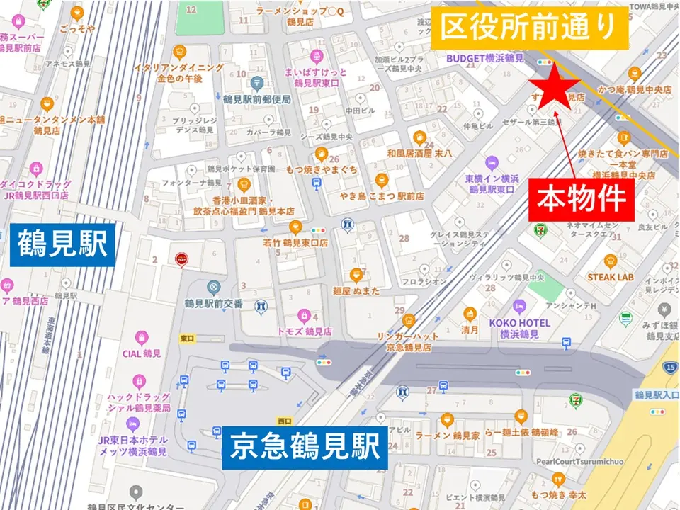 鶴見の居抜き店舗の地図