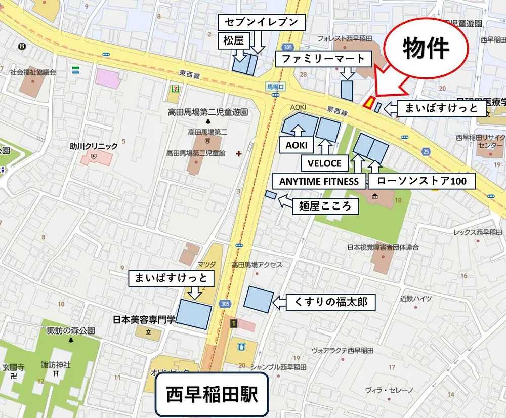 西早稲田のテイクアウト居抜きの地図