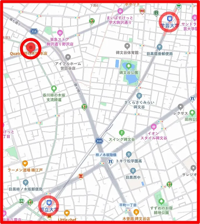 学芸大学の居抜き店舗の地図