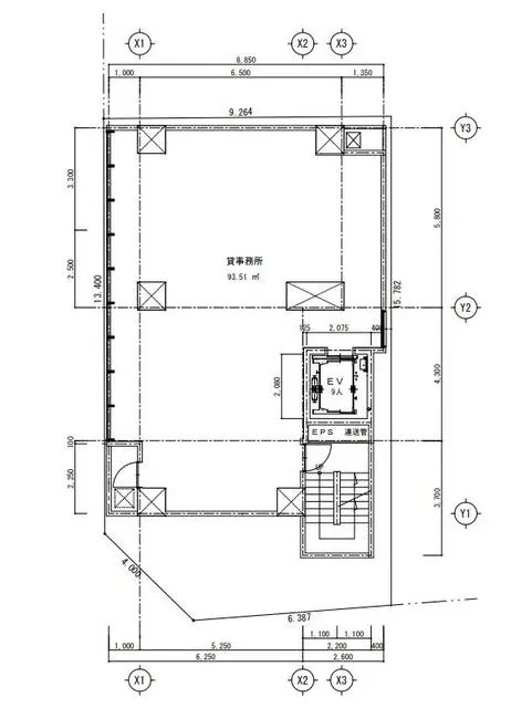 日ノ出町の事務所仕様物件の平面図