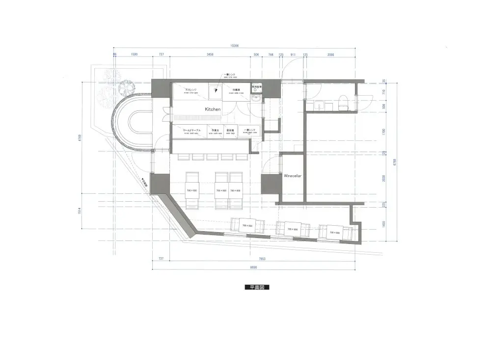 六本木のフレンチ居抜きの平面図