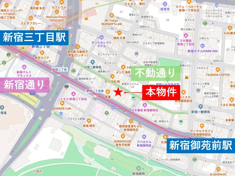 新宿御苑前の居抜き店舗の地図