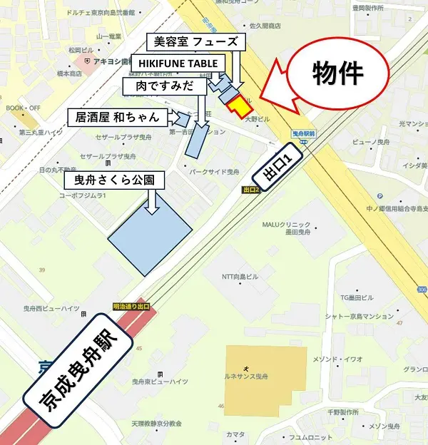 ケーキ屋の居抜き物件の地図