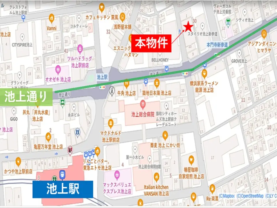 池上の焼肉屋居抜きの地図