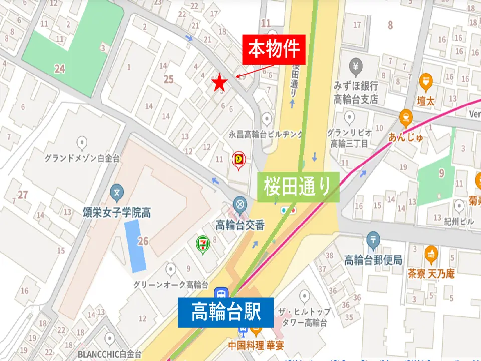 高輪台の居抜き店舗の地図