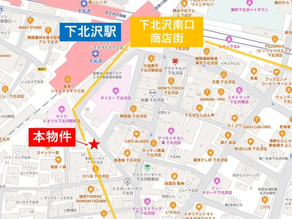 下北沢のスケルトン物件の地図