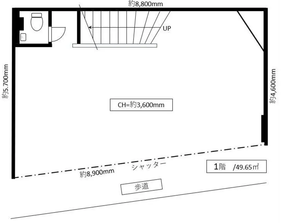 蒲田のスケルトン店舗物件の平面図