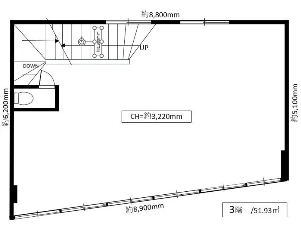 蒲田のスケルトン店舗物件の平面図