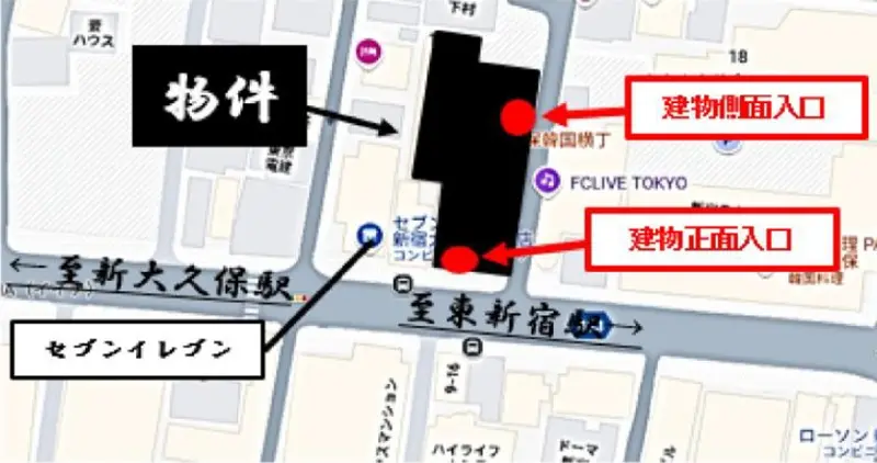 新大久保のリース物件の地図