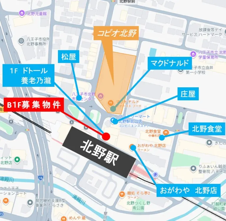 北野の居抜き店舗の地図