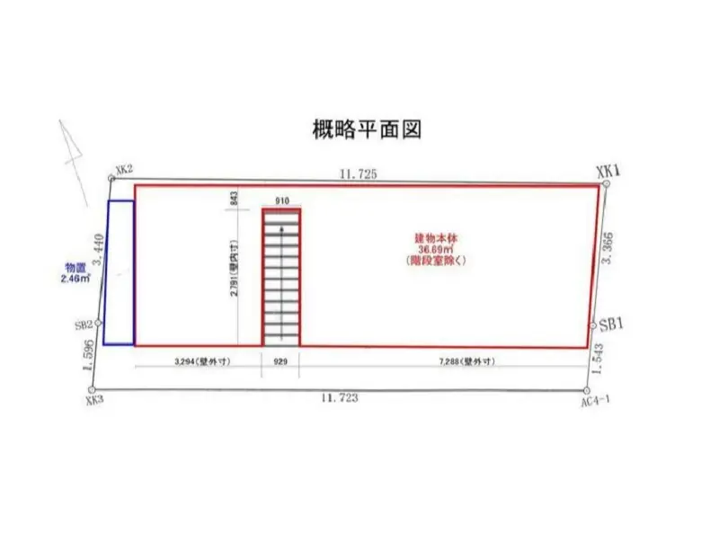 田原町のスケルトン店舗物件の平面図