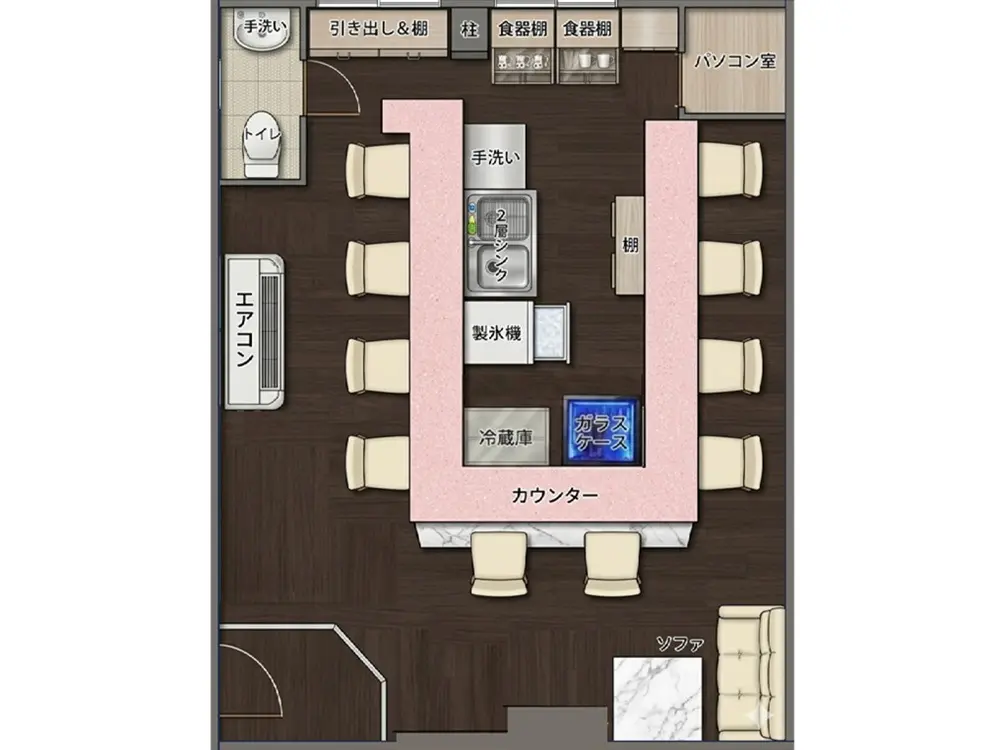 中野の居抜き店舗の平面図