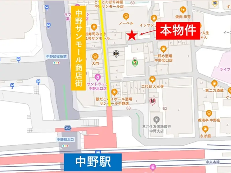 中野のガールズバー居抜きの地図