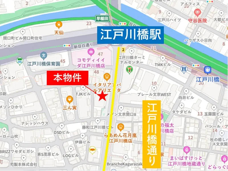 江戸川橋の居抜き店舗の地図