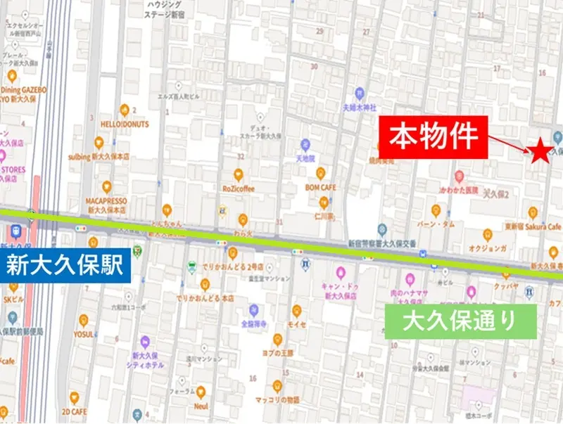 新大久保のセントラルキッチン居抜きの地図