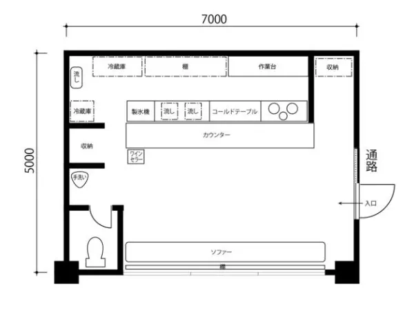 大久保の居抜き店舗の平面図