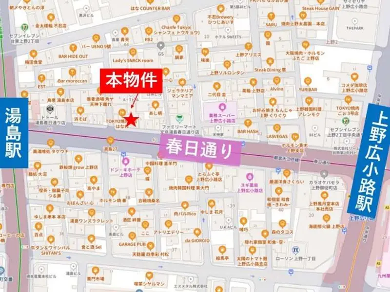 湯島のスナック・パブ居抜きの地図
