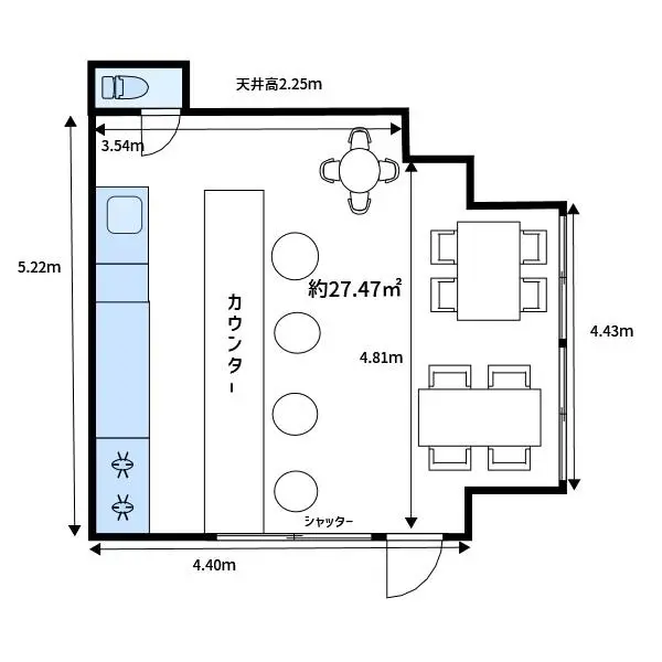 町屋のカフェ・喫茶店居抜きの平面図