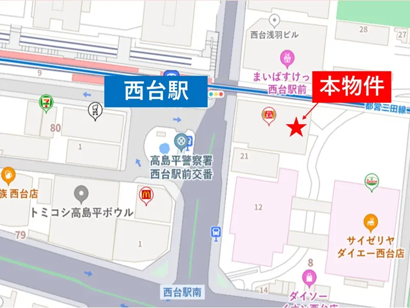 西台の居抜き店舗の地図