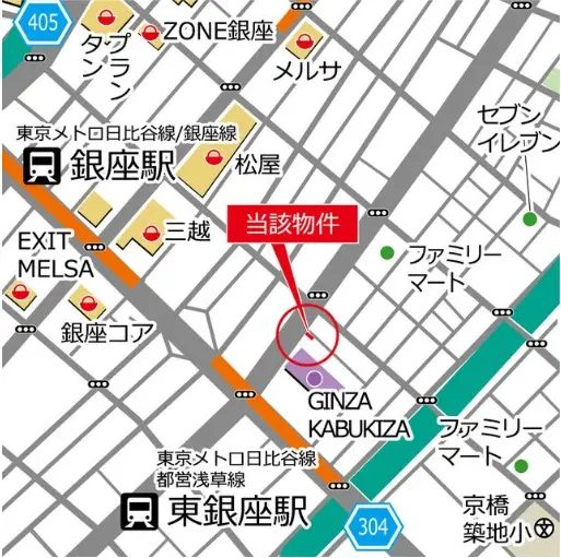 東銀座のダイニングバー居抜きの地図