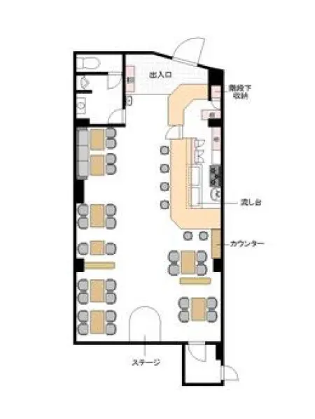 鶴巻温泉の多国籍料理居抜きの平面図