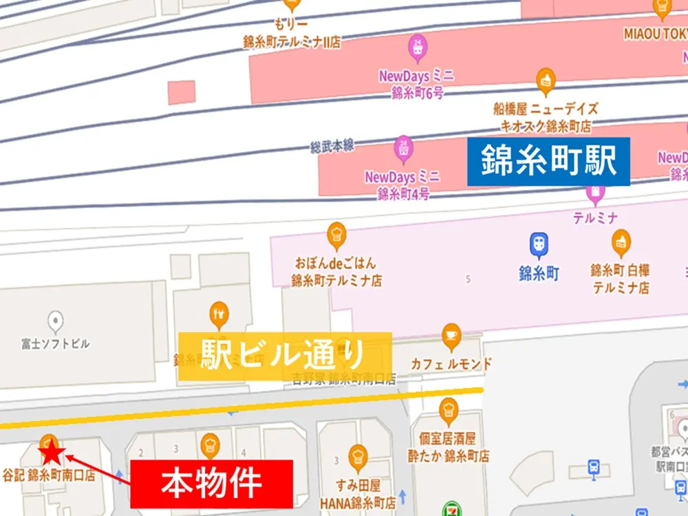 錦糸町のスナック・パブ居抜きの地図