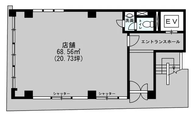 浜町の事務所仕様店舗物件の平面図