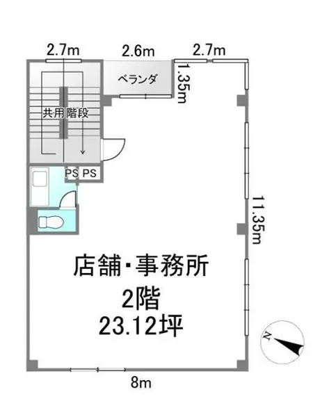 東所沢の事務所仕様店舗物件の平面図
