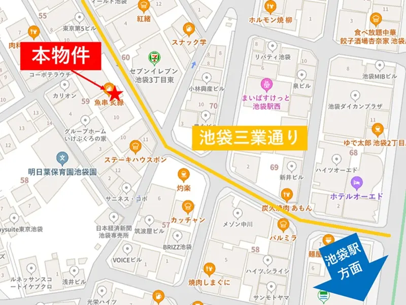 池袋の居抜き店舗の地図