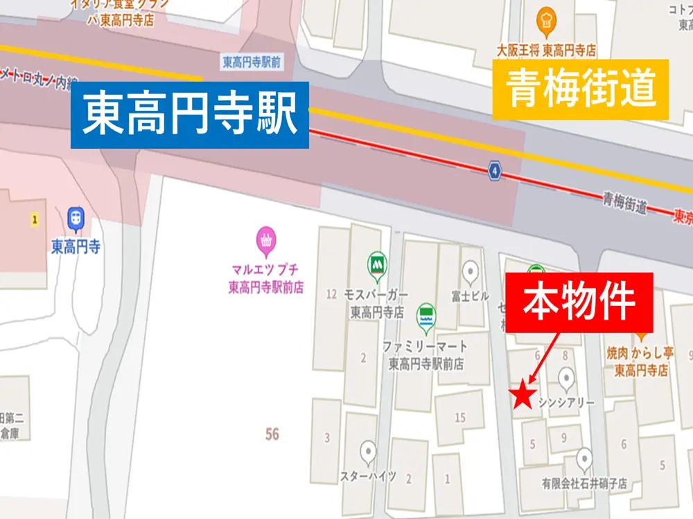 東高円寺のスケルトン物件の地図
