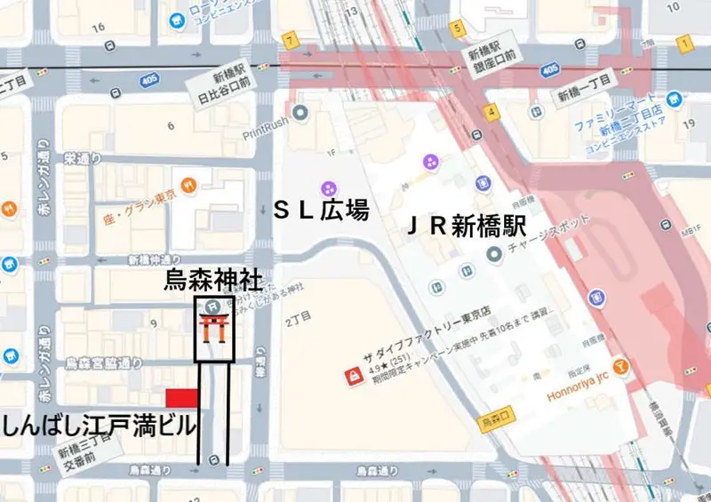新橋のBAR・ショットバー居抜きの地図