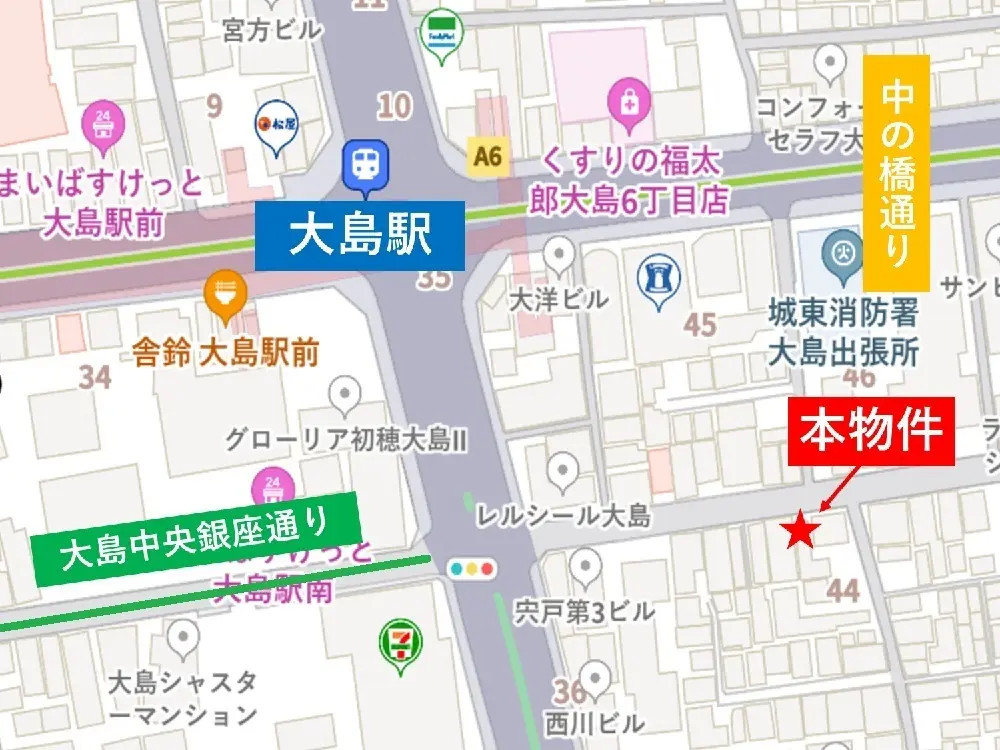 大島の居酒屋居抜きの地図
