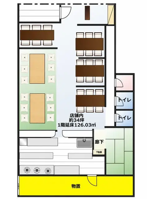 焼肉屋の居抜き物件の平面図