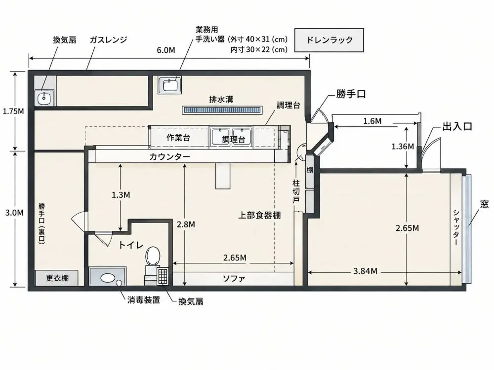 馬込の居抜き店舗の平面図